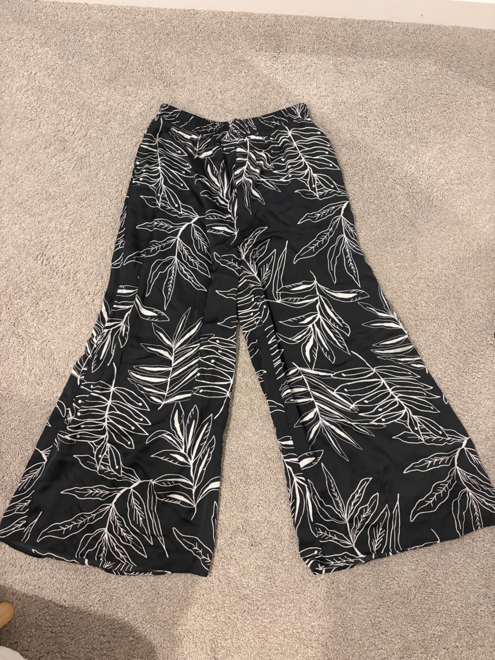 Wide Leg Black Tropical Print Pants